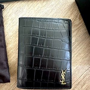 Saint Laurent men’s crocodile print vertical leather wallet